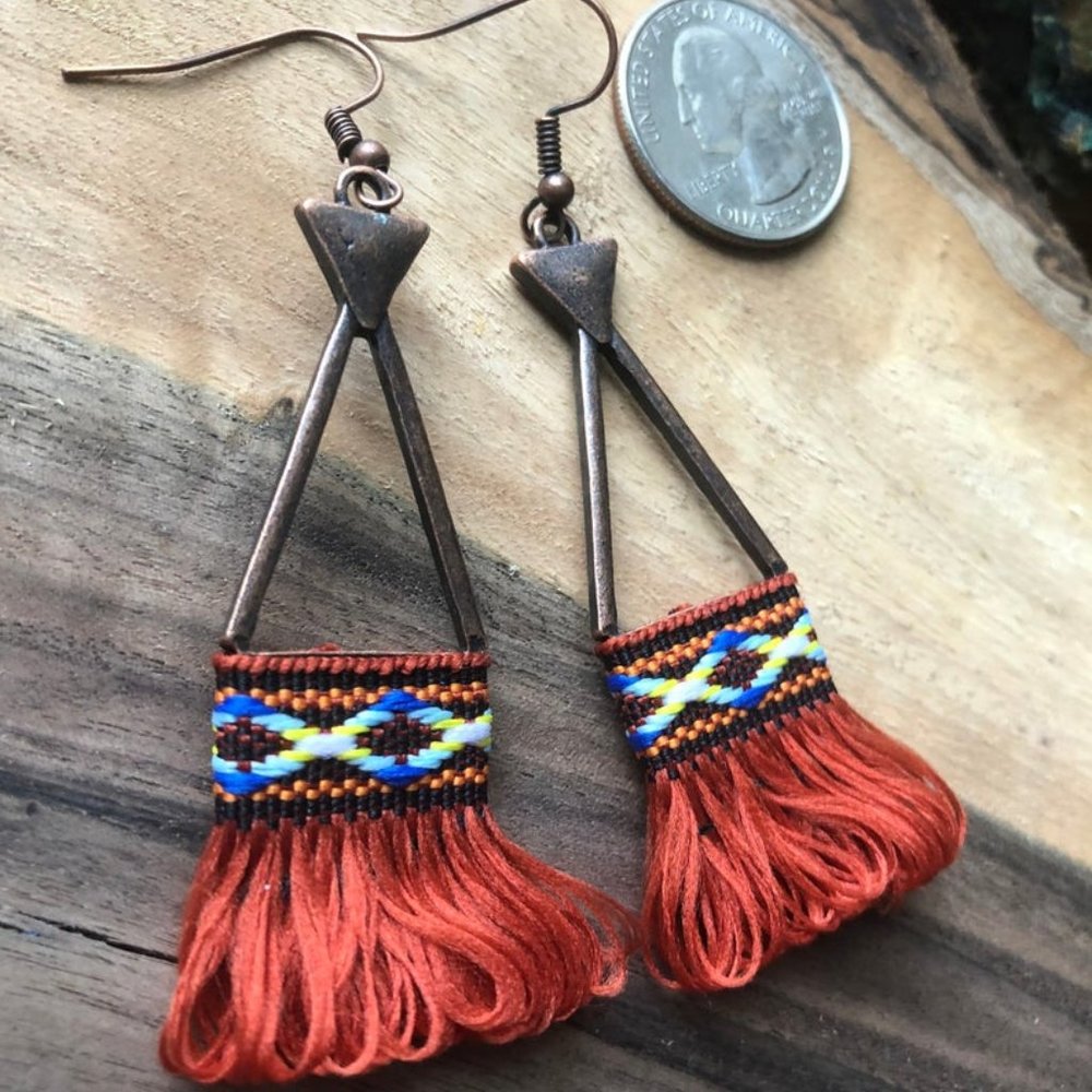 Rust Orange Tassel Lightweight Bronze Earrings